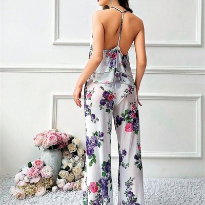 Arias Closet Özel Tasarım Çiçek Desenli Salaş Kesim Şık Sırt Dekolteli 2'Li Takım