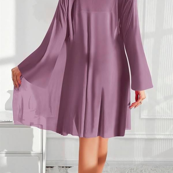 Arias Closet Özel Tasarım Dantel İşlemeli Fırfırlı Sabahlıklı 2'Li Mor Gecelik Takımı