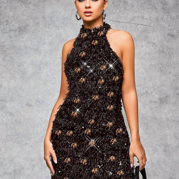 Arias Closet Özel Tasarım Gümüş Işıltılı Sırt Dekolteli Fantezi Mini Club Elbisesi