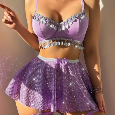 Arias Closet Özel Tasarım Mor Pul Detaylı Fantezi Kostüm