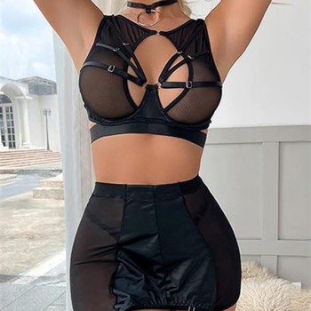 Arias Closet Özel Tasarım Seksi Etekli Siyah Fantezi Jartiyer Takımı