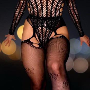 Arias Closet Özel Tasarım Siyah Taşlı Fantezi Jartiyerli Vücut Çorabı