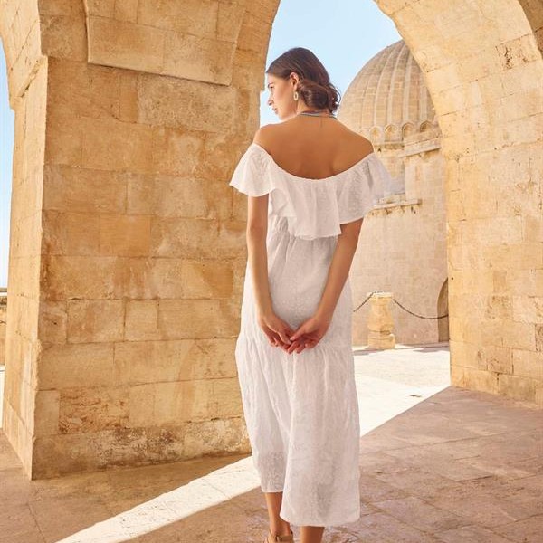 Arias Closet Pamuklu Kayık Yakalı Elbise