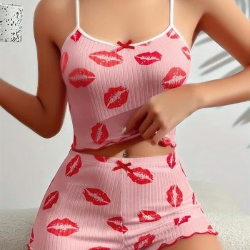 Arias Closet Pamuklu Kiss Öpücük Desen Pembe Şortlu Pijama Takımı