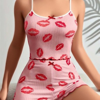 Arias Closet Pamuklu Kiss Öpücük Desen Pembe Şortlu Pijama Takımı