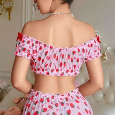 Arias Closet Pembe Çilek Desenli Şortlu Fantezi Sütyen Takımı