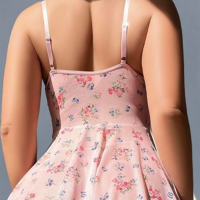 Arias Closet Pembe Dantel İşlemeli Çiçek Desenli Fantezi Gecelik