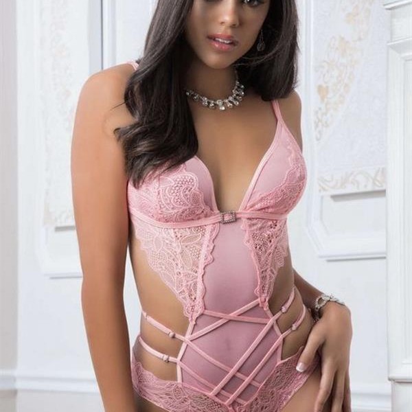 Arias Closet Pembe Dantel İşlemeli Maskeli Fantezi Body