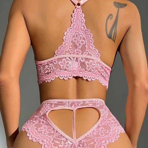 Arias Closet Pembe Dantelli Fantezi Bralet Sütyen Takımı