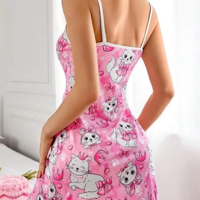 Arias Closet Pembe Kedi Desenli Fantezi Gecelik