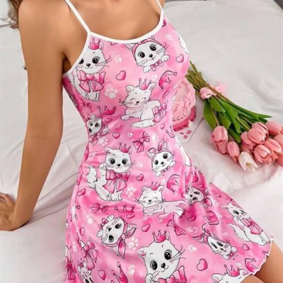 Arias Closet Pembe Kedi Desenli Fantezi Gecelik