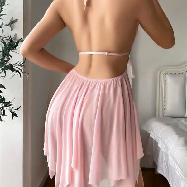 Arias Closet Pembe Kelebek İşlemeli Tül Fantezi Gecelik