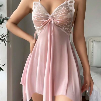 Arias Closet Pembe Kelebek İşlemeli Tül Fantezi Gecelik