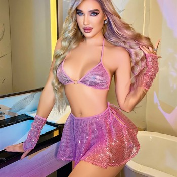 Arias Closet Pembe Parlak Işıltılı Fantezi Etekli Sütyen Takımı