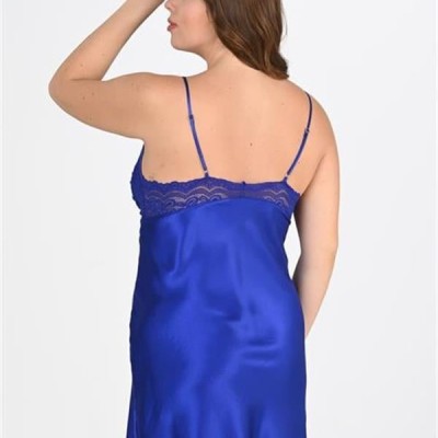 Arias Closet Premium Büyük Beden Saten Dantel İşlemeli Saks 2'Li Gecelik Sabahlık Takımı Bigsize