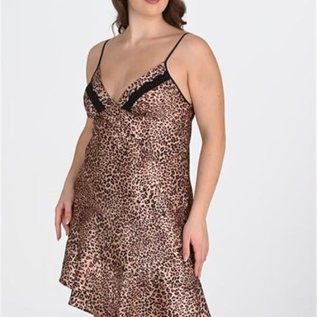 Arias Closet Premium Büyük Beden Saten Leopar Gecelik Bigsize