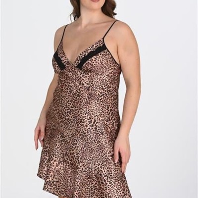 Arias Closet Premium Büyük Beden Saten Leopar Gecelik Bigsize