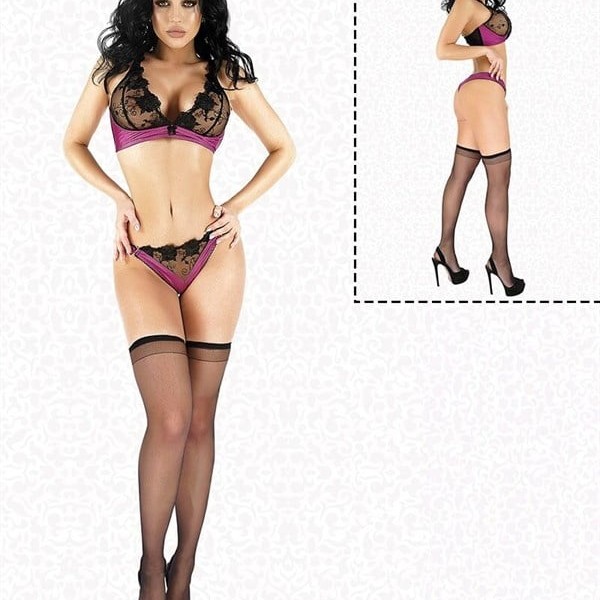 Arias Closet Saten Dantelli Fantazi Çorap Sütyen Tanga Set