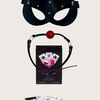 Arias Closet Sexy Görselli Oyun Kartı Kama Sutra Siyah Ağız Topu Maske Set