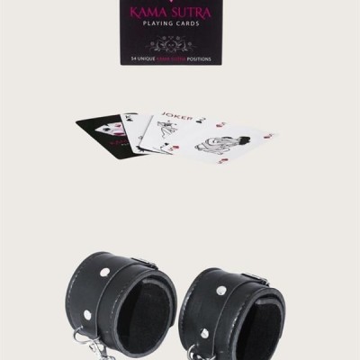 Arias Closet Sexy Görselli Oyun Kartı Kama Sutra Siyah Kelepçe Set