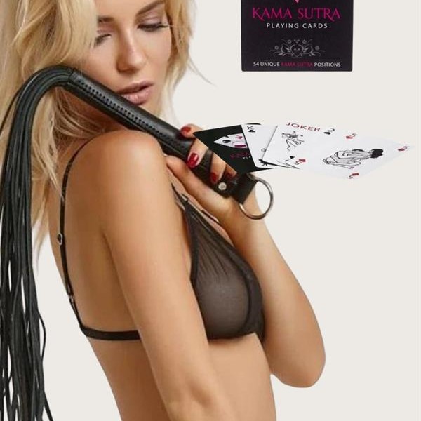 Arias Closet Sexy Görselli Oyun Kartı Kama Sutra Siyah Kırbaç Set