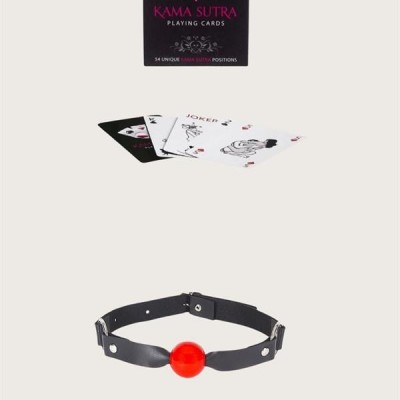 Arias Closet Sexy Görselli Oyun Kartı Kama Sutra Siyah Kırmızı Ağız Topu Set