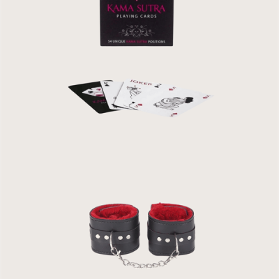 Arias Closet Sexy Görselli Oyun Kartı Kama Sutra Siyah Kırmızı Kelepçe Set