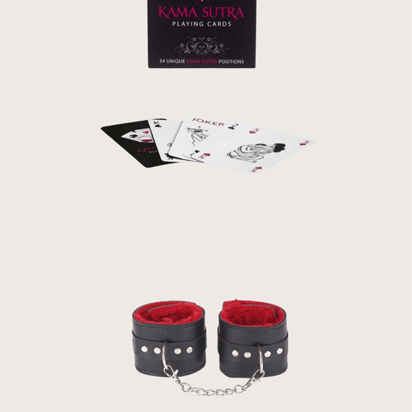Arias Closet Sexy Görselli Oyun Kartı Kama Sutra Siyah Kırmızı Kelepçe Set