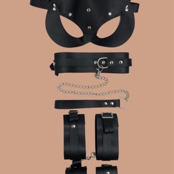Aria's Closet Siyah 4'Lü Maske ,Tasma,Kelepce Harness Set