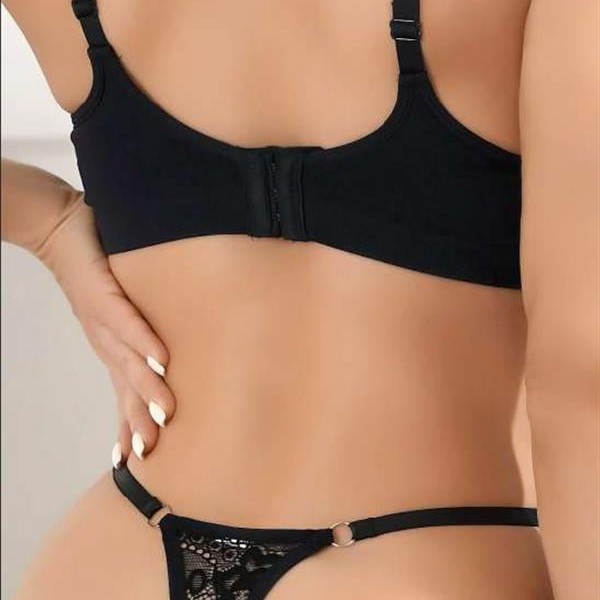 Arias Closet Siyah Bacak Bantlı Dantelli Fantezi String Tanga