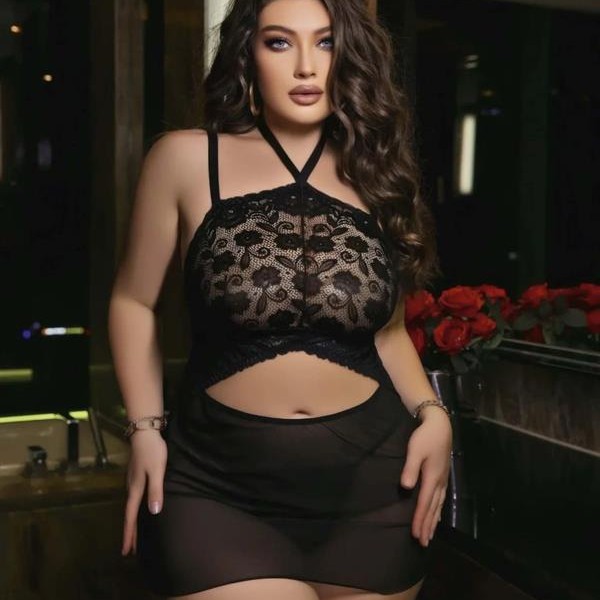 Arias Closet Siyah Dantel İşlemeli Göğüs Dekolteli Boyundan Bağlamalı Fantezi String Tül Gecelik Takımı