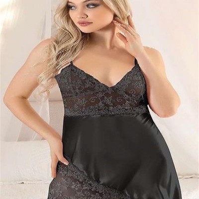 Arias Closet Siyah Dantel İşlemeli İnce Askılı Saten Kısa Fantezi Gecelik