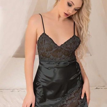 Arias Closet Siyah Dantel İşlemeli İnce Askılı Saten Kısa Fantezi Gecelik
