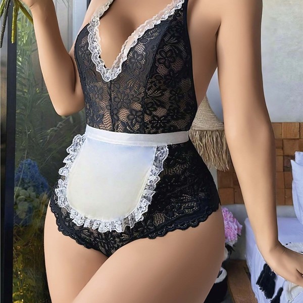 Arias Closet Siyah Dantel İşlemeli Kurdelalı Fransız Hizmetçi Kostümü