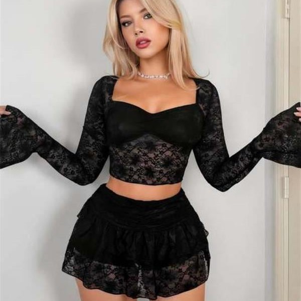 Arias Closet Siyah Dantelli Etekli Fantezi Bolero Bustiyer Takım