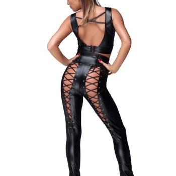 Arias Closet Siyah Dekolteli Fantezi Deri Tulum