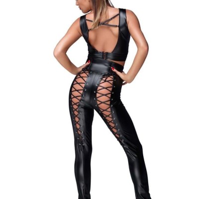 Arias Closet Siyah Dekolteli Fantezi Deri Tulum