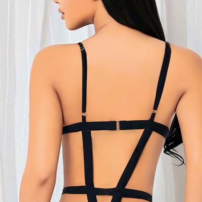 Arias Closet Siyah İp Detaylı Tül Fantezi Body