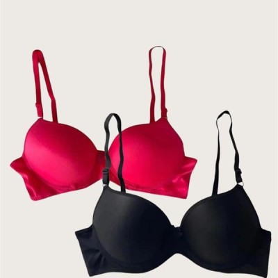 Arias Closet Siyah-Kırmızı 2'Li Mikro Kumaş Push Up Dolgulu Balenli Günlük Destekli Sütyen