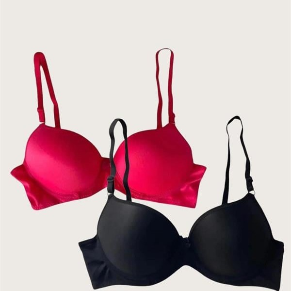 Arias Closet Siyah-Kırmızı 2'Li Mikro Kumaş Push Up Dolgulu Balenli Günlük Destekli Sütyen