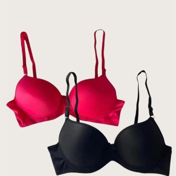 Arias Closet Siyah-Kırmızı 2'Li Mikro Kumaş Push Up Dolgulu Balenli Günlük Destekli Sütyen