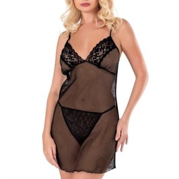 Arias Closet Siyah Kısa File-Tül Gecelik 8124