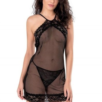 Arias Closet Siyah Kısa File-Tül Gecelik 8132