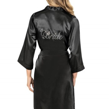 Arias Closet Siyah Kısa Saten Bride Sabahlık