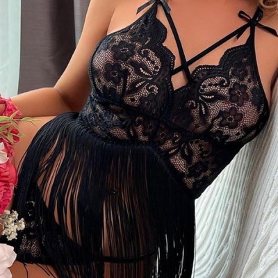 Arias Closet Siyah Püsküllü Dantel Detaylı Fantezi Gecelik