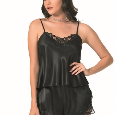 Arias Closet Siyah Saten Babydoll Şort Takımı