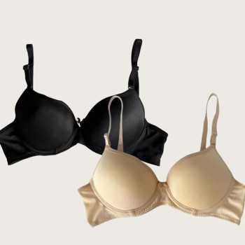 Arias Closet Siyah-Ten 2'Li Mikro Kumaş Push Up Dolgulu Balenli Günlük Destekli Sütyen