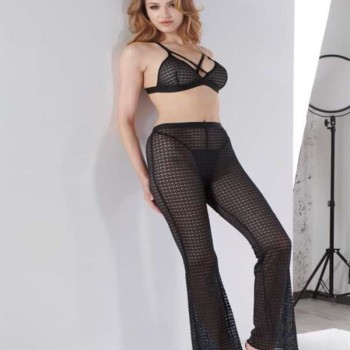 Arias Closet Siyah Transparan Göğüs İp Detaylı Fantezi Sütyen Pijama Takımı