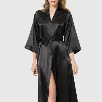 Arias Closet Siyah Uzun Saten Sabahlık
