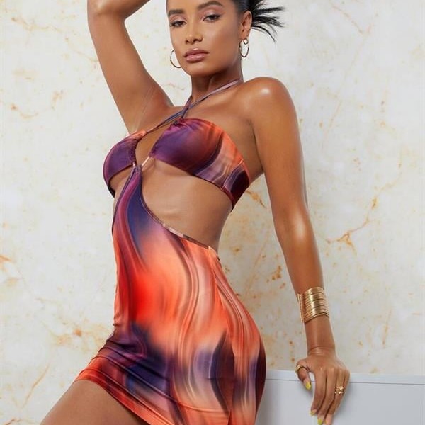 Arias Closet Transparan Detaylı Omuz Dekolteli Mini Fantezi Elbise